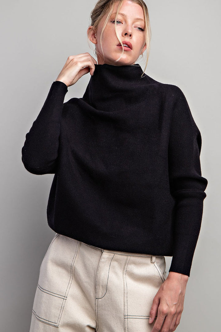 Loose Fit Turtleneck Sweater- Black