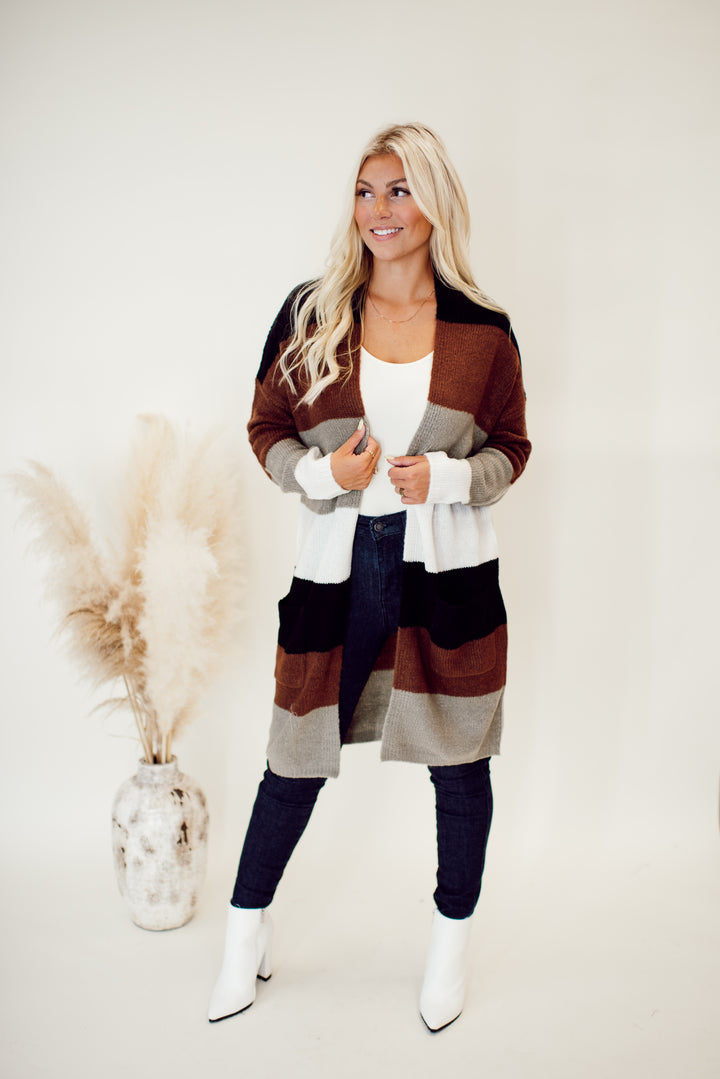 Autumn Calls Color Block Cardigan (Brown/Black)