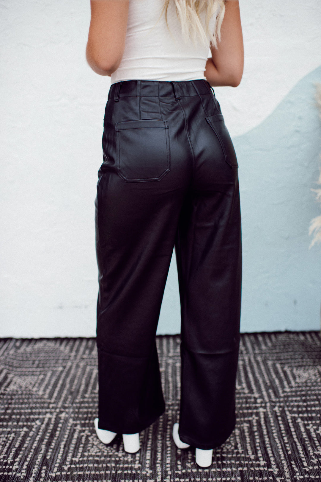 Patch Pocket Faux Leather Pants (Black)