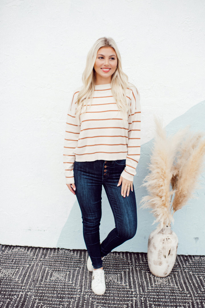 Boat Neck Striped Sweater (Champagne)