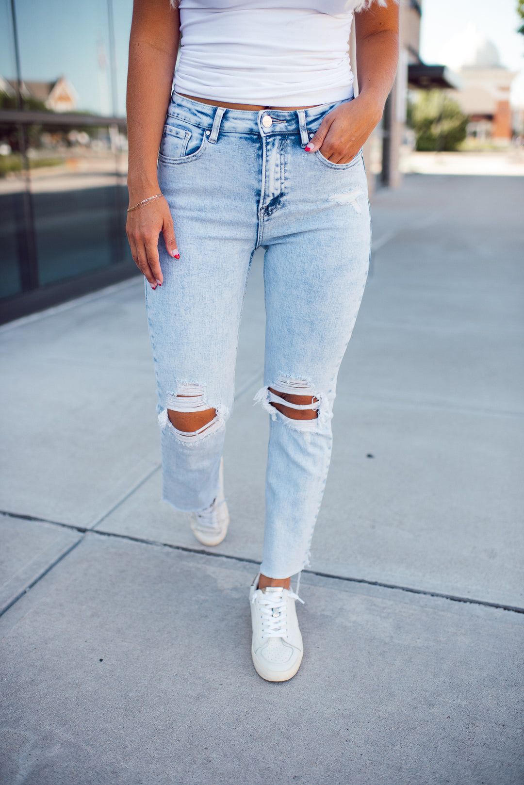 Risen Alix High Rise Crop Straight Jeans (Acid Wash)