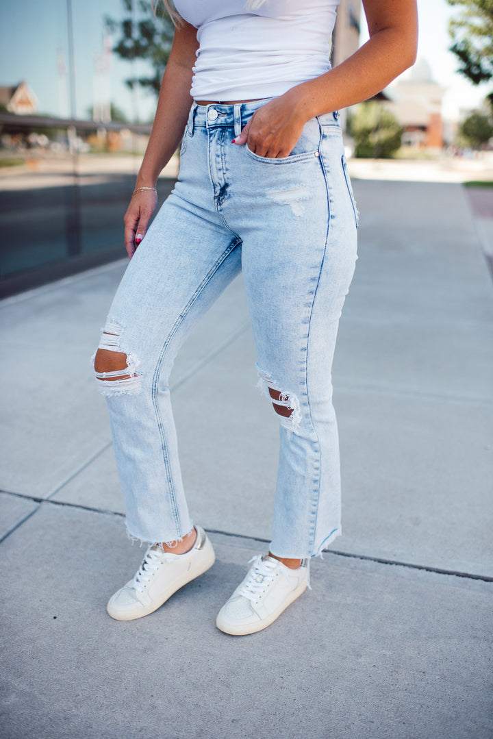 Risen Alix High Rise Crop Straight Jeans (Acid Wash)