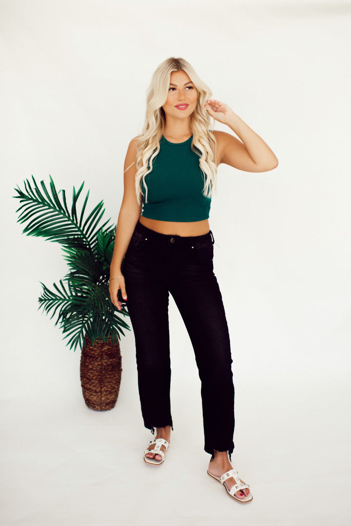 Not Over It Cropped Tank (Dark Green)