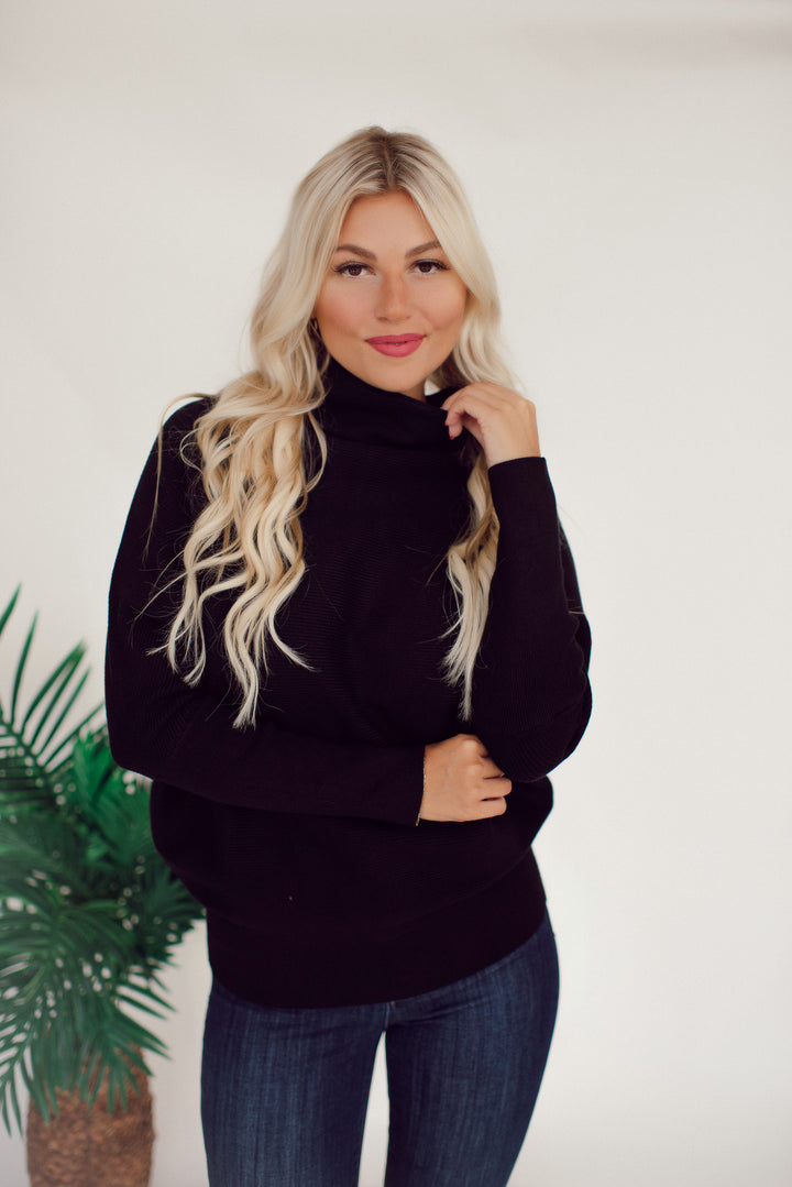 Loose Fit Turtleneck Sweater- Black