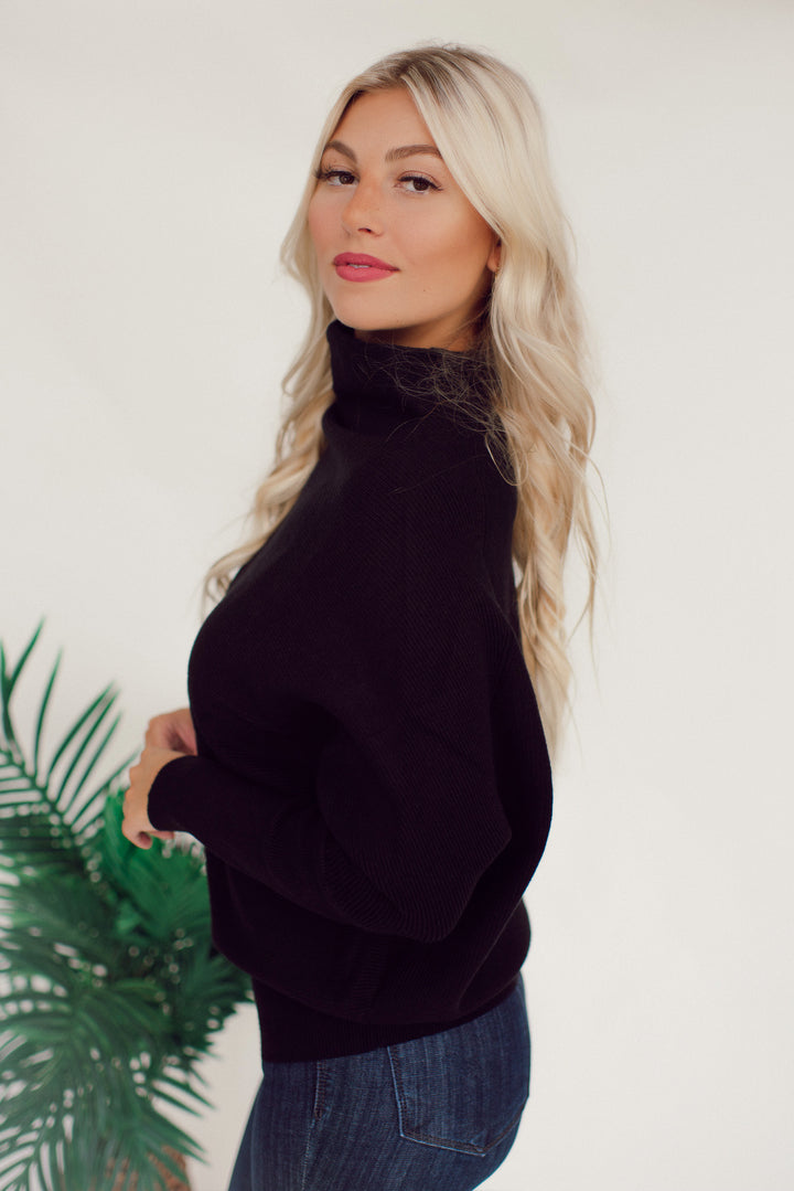 Loose Fit Turtleneck Sweater- Black