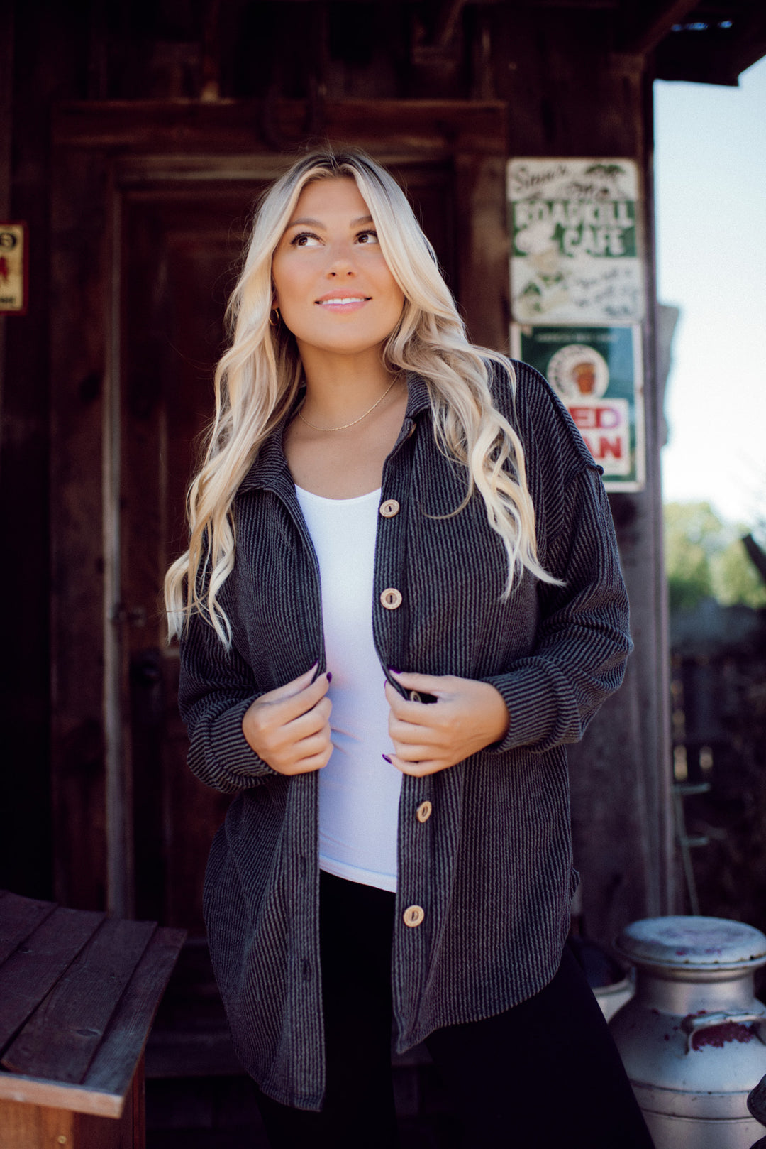 Feelin' Fine Ribbed Button Down (Charcoal)