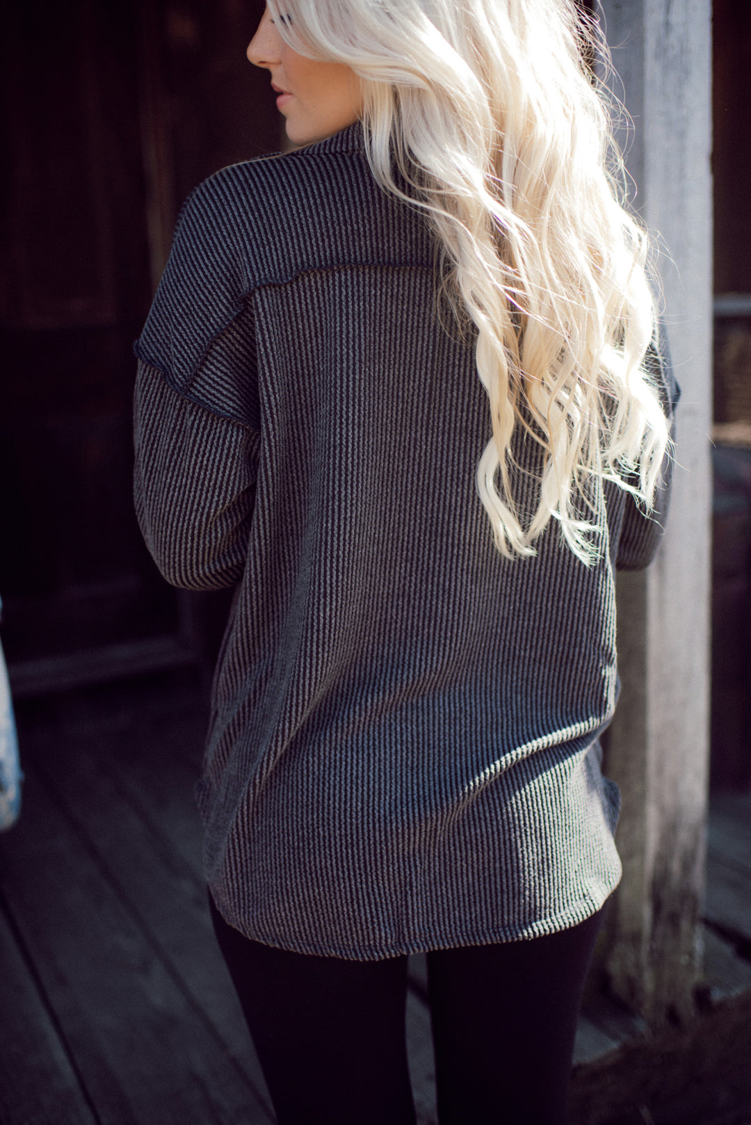 Feelin' Fine Ribbed Button Down (Charcoal)