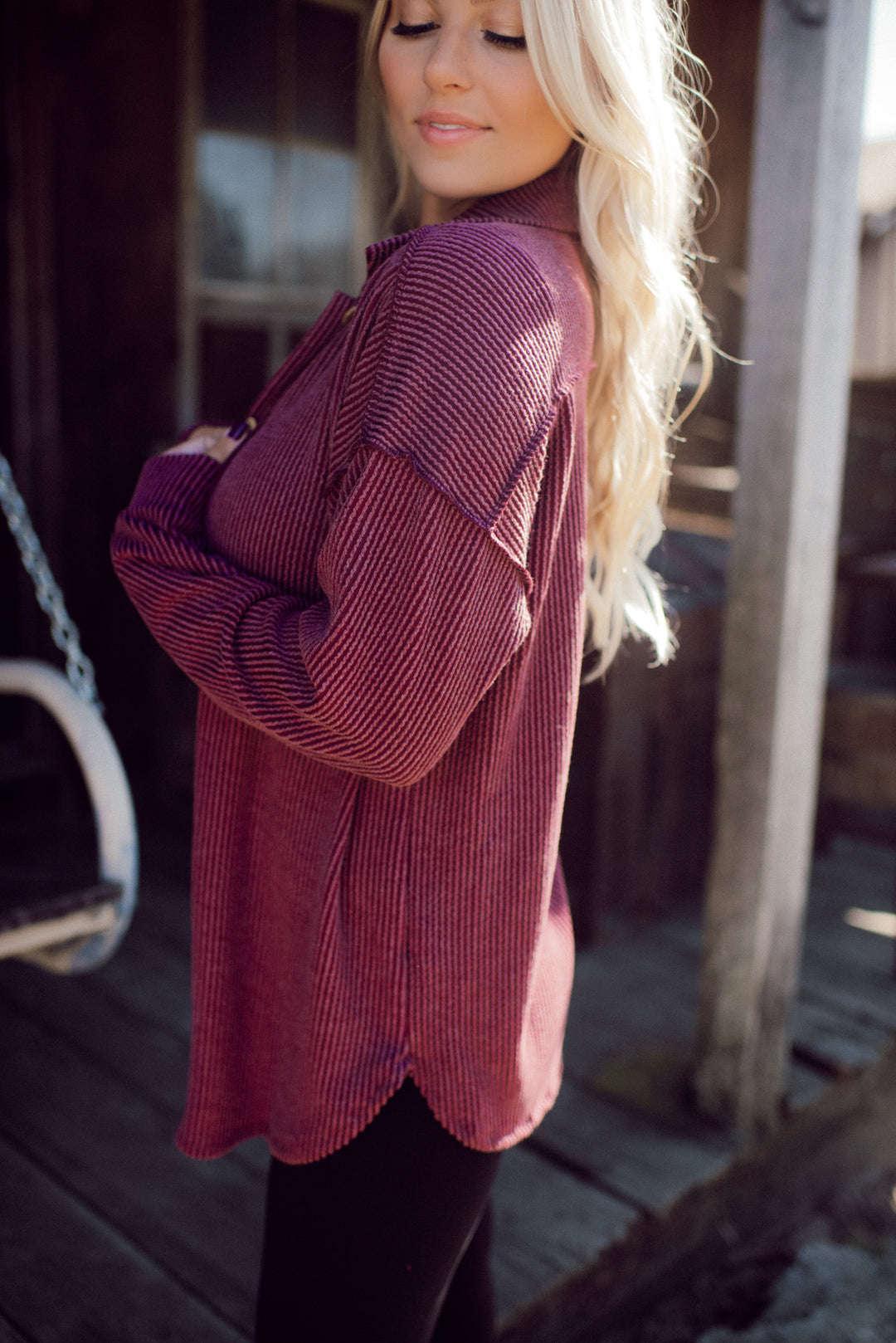 Feelin' Fine Ribbed Button Down (Burgundy)