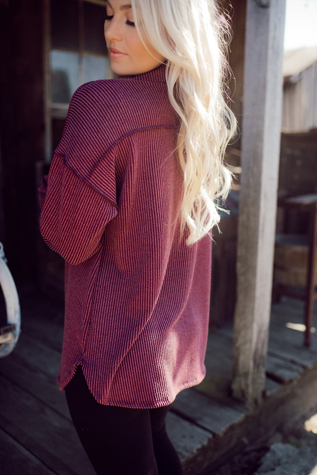 Feelin' Fine Ribbed Button Down (Burgundy)