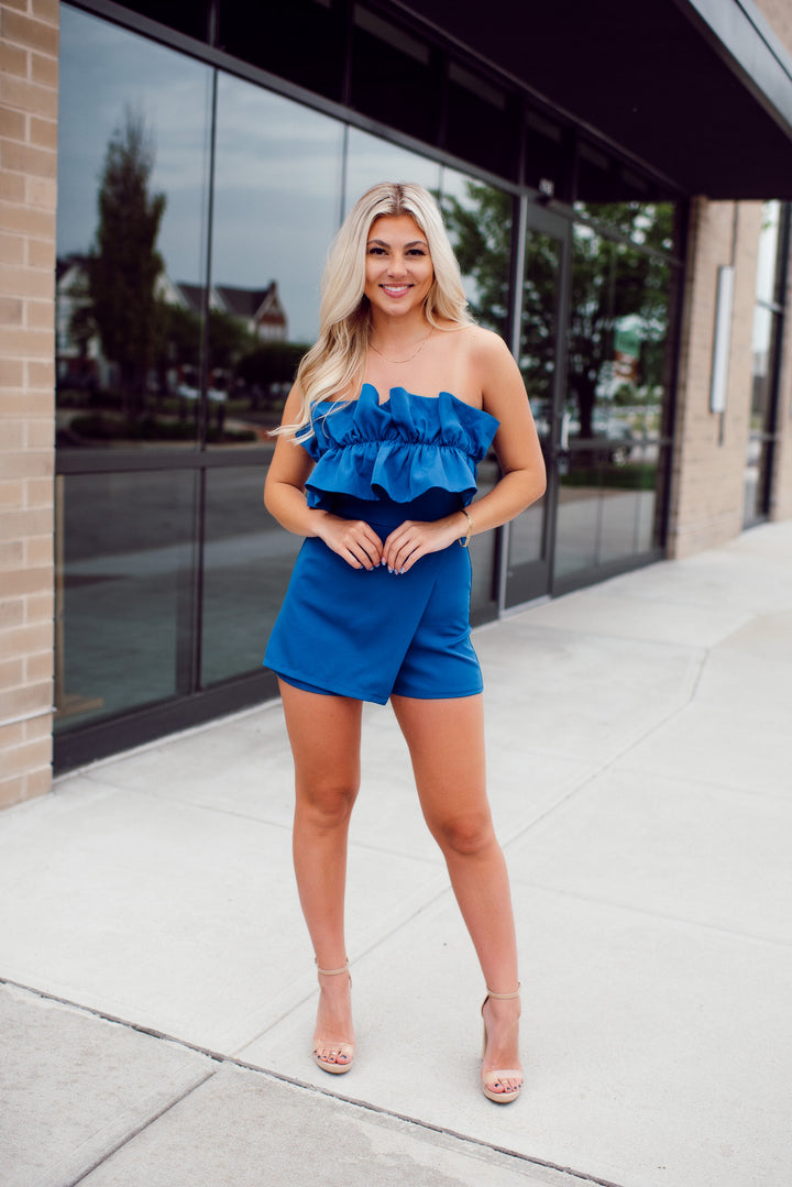 Walking Away Ruffle Tube Romper (Royal Blue)