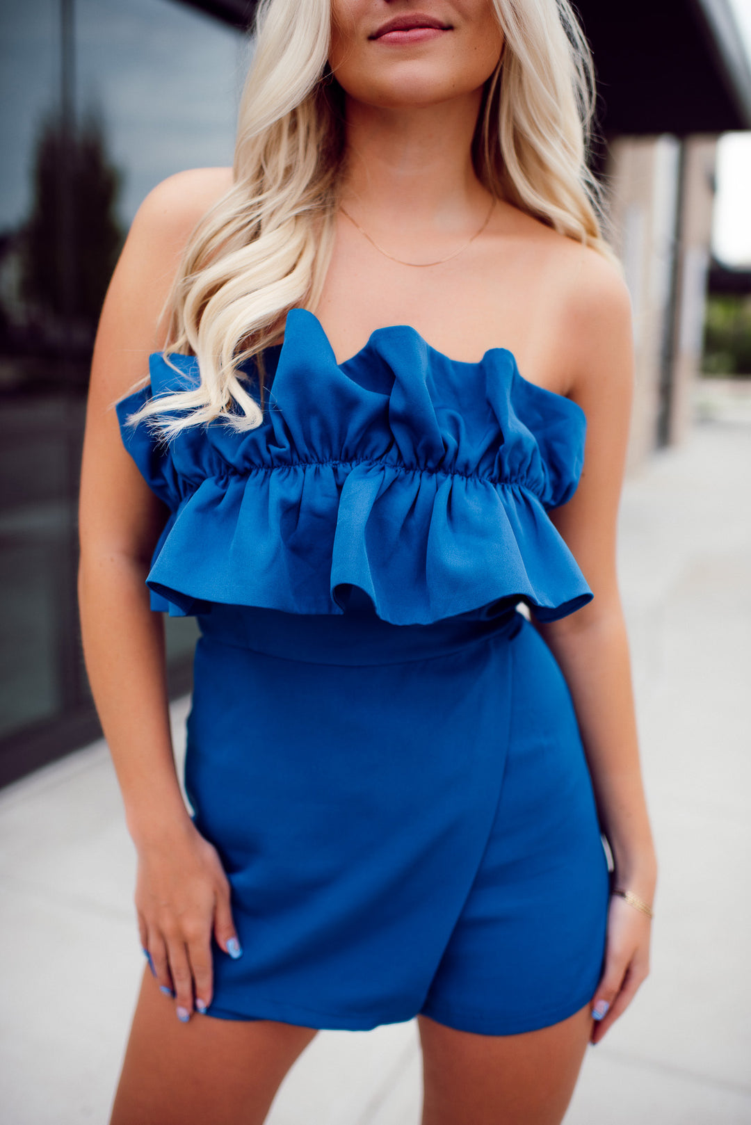 Walking Away Ruffle Tube Romper (Royal Blue)