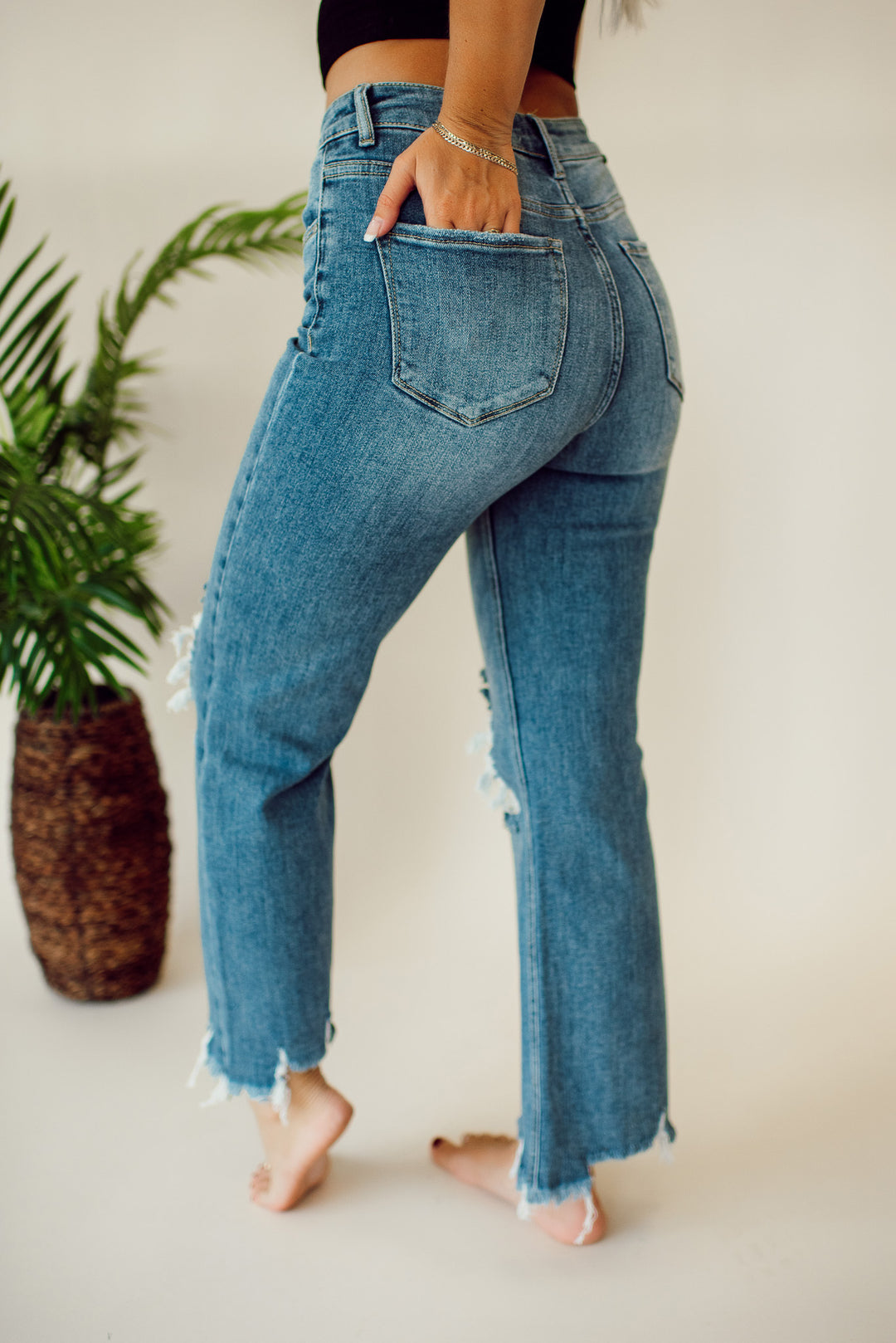 Risen Hayden Crop Straight Jeans (Medium Wash)