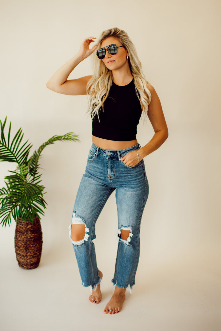 Risen Hayden Crop Straight Jeans (Medium Wash)