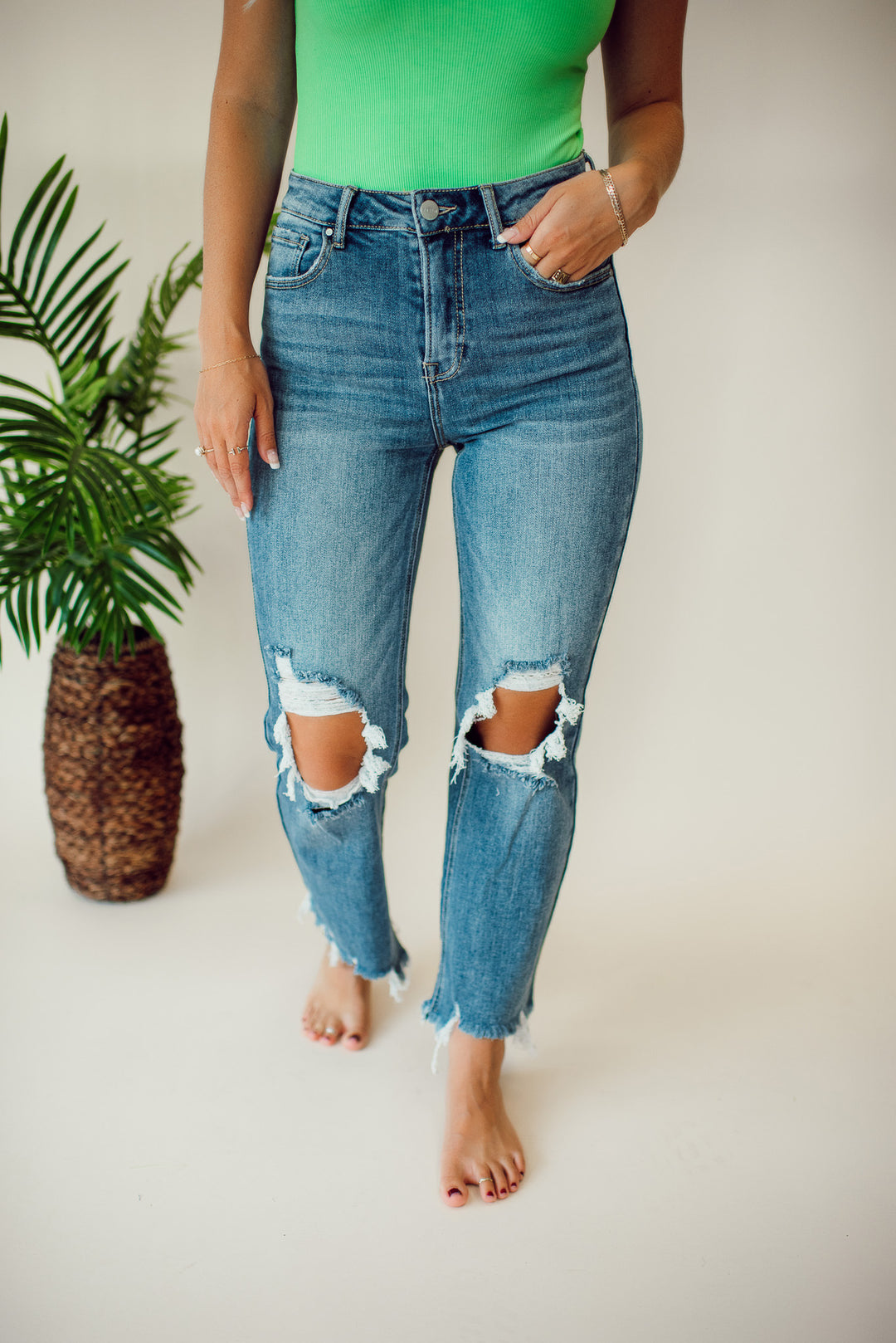 Risen Hayden Crop Straight Jeans (Medium Wash)