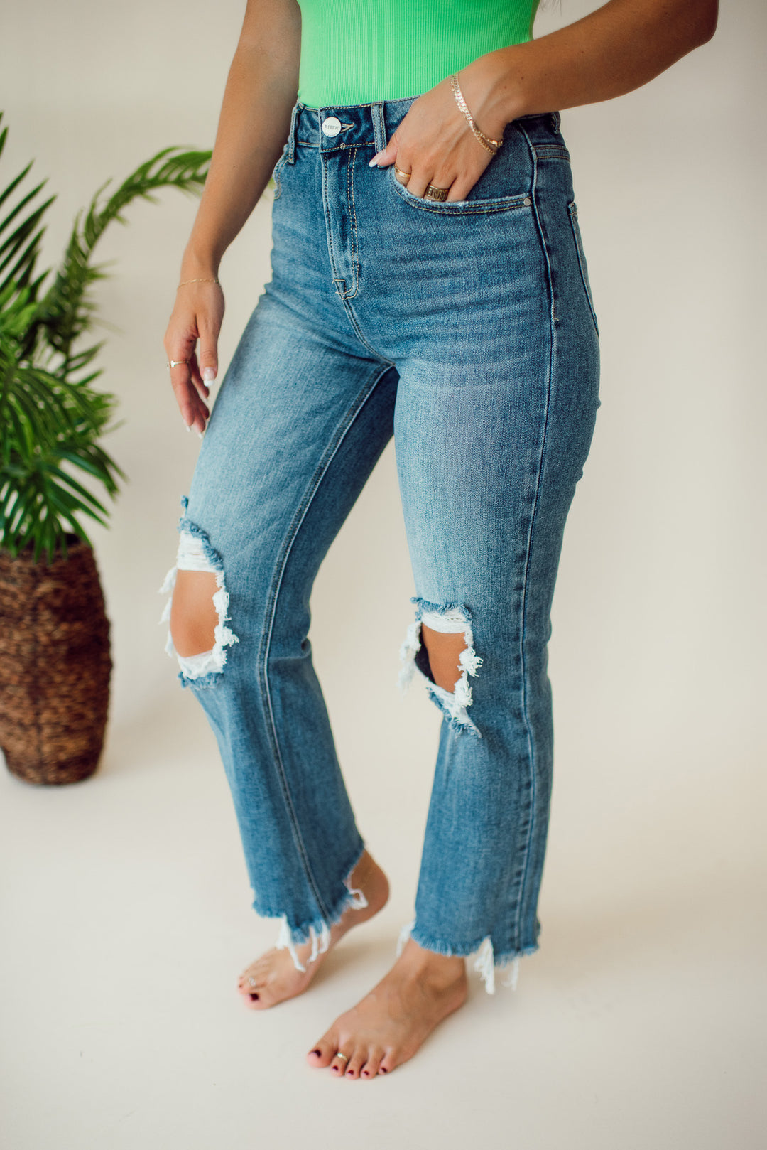 Risen Hayden Crop Straight Jeans (Medium Wash)