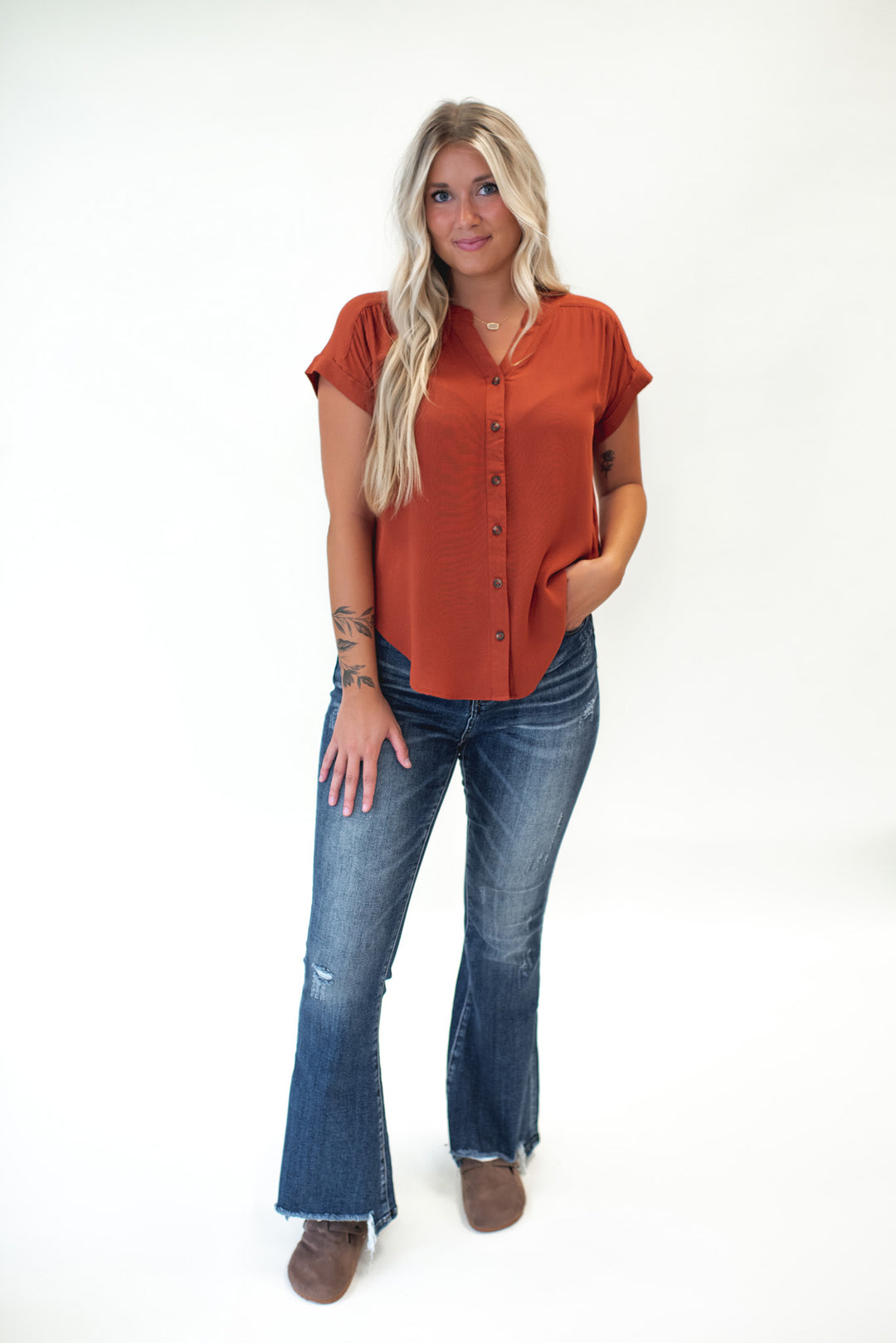 Fallon Short Sleeve Top (Rust)