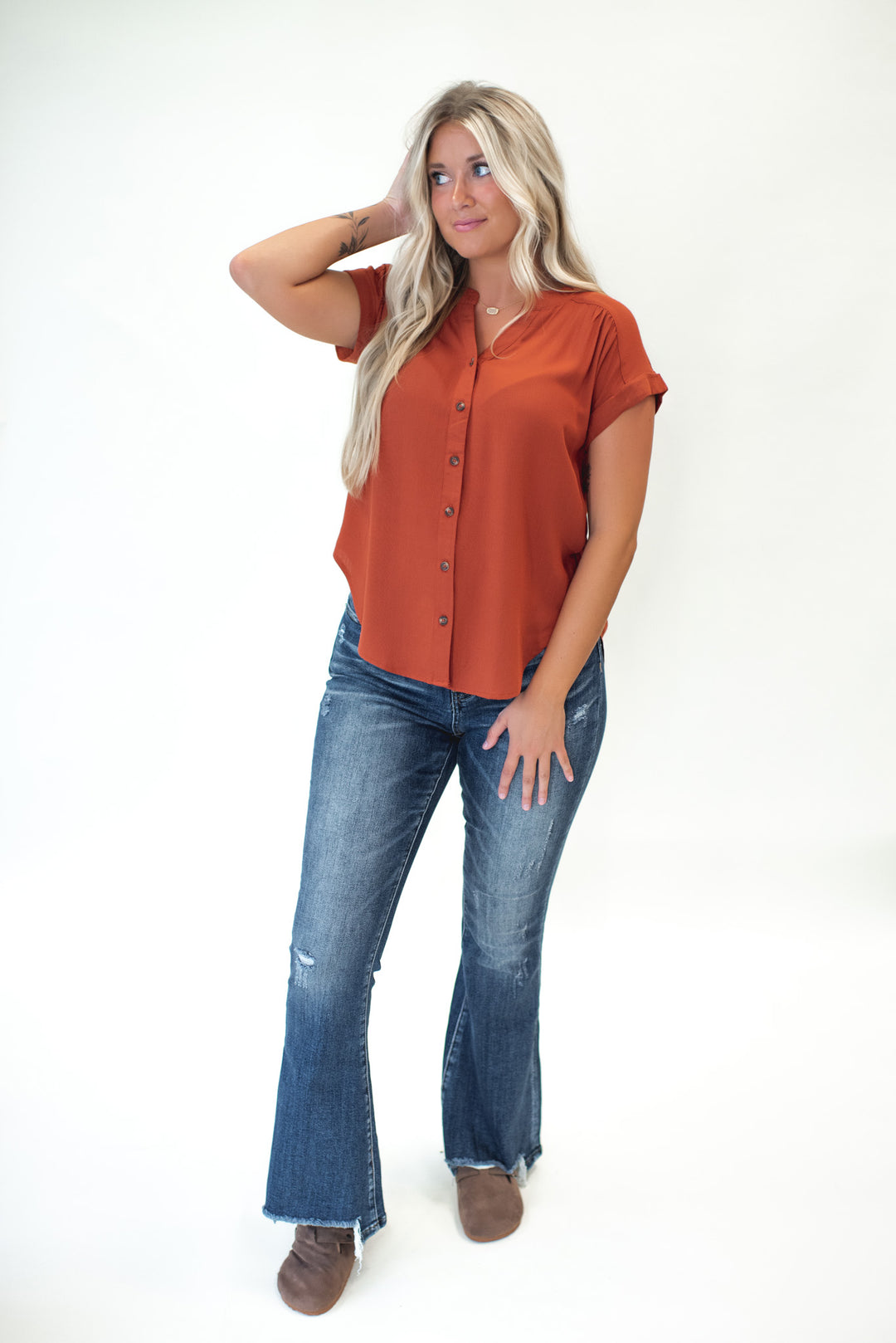 Fallon Short Sleeve Top (Rust)