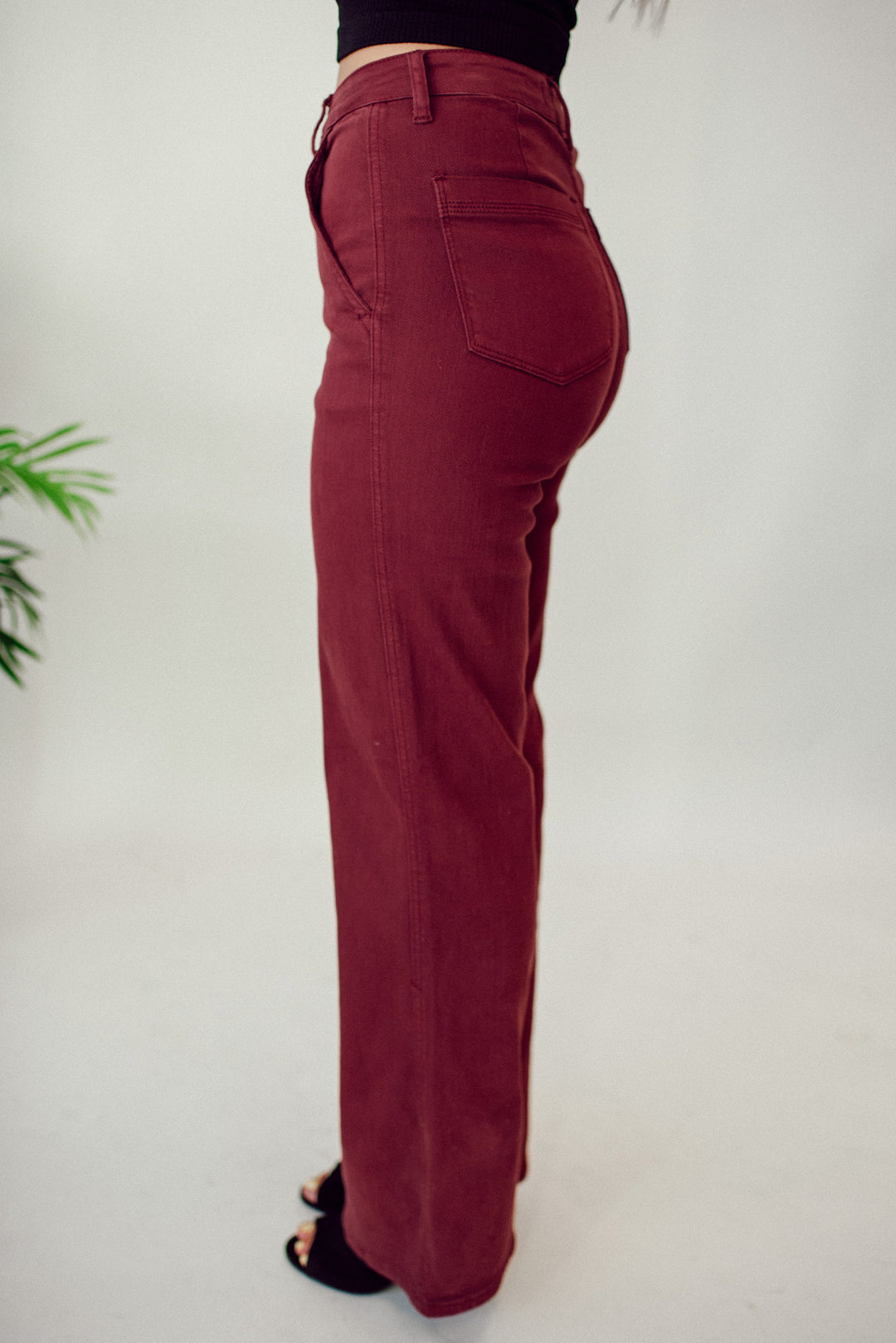 Phoebe High Rise Front Seam Straight Jeans in Burgundy