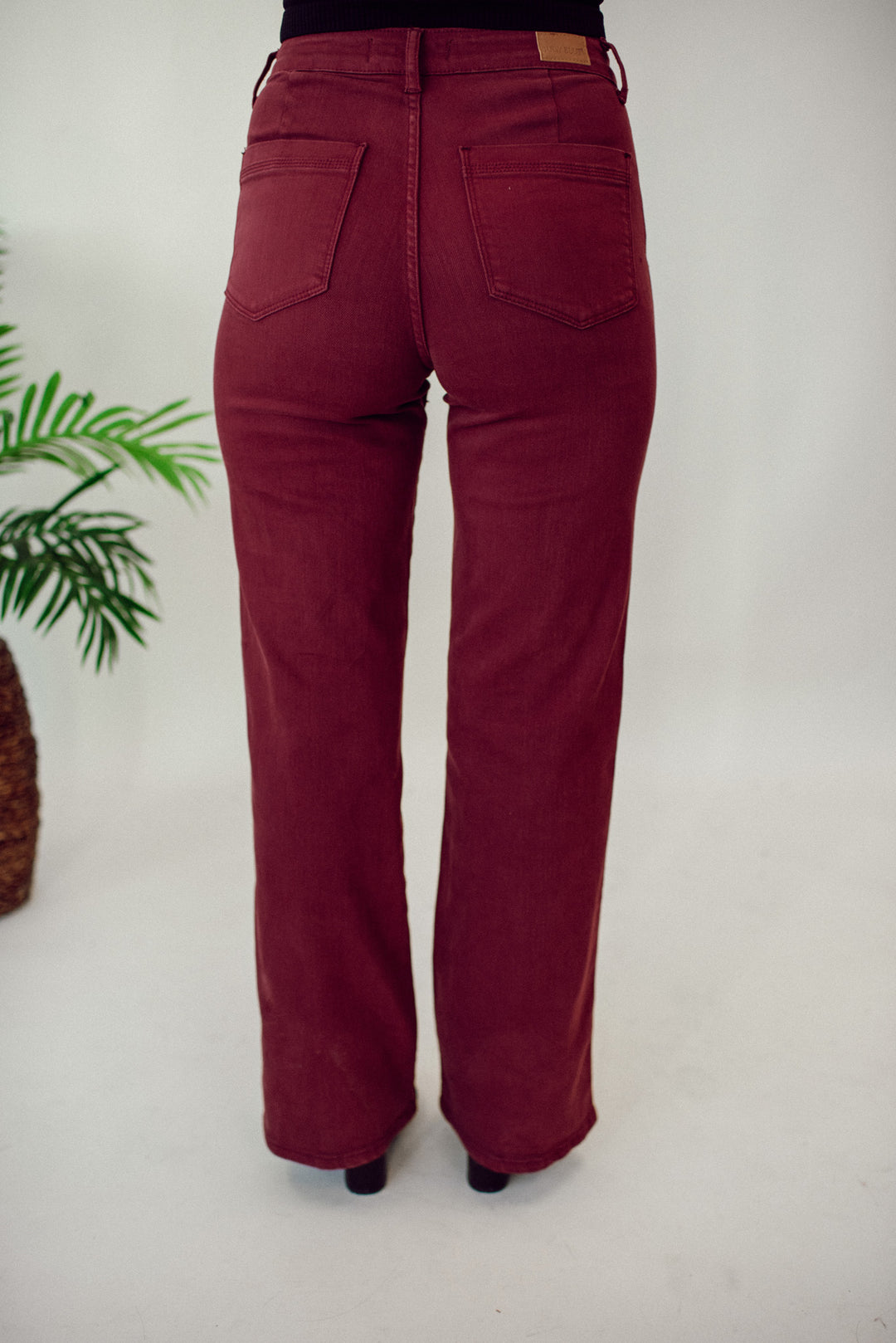 Phoebe High Rise Front Seam Straight Jeans in Burgundy