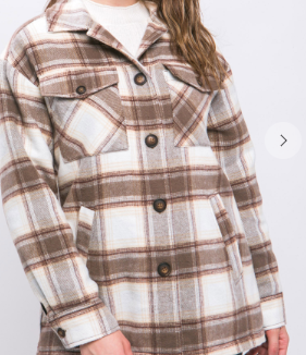 Nights In Gatlinburg Plaid Sherpa Shacket (Cocoa)