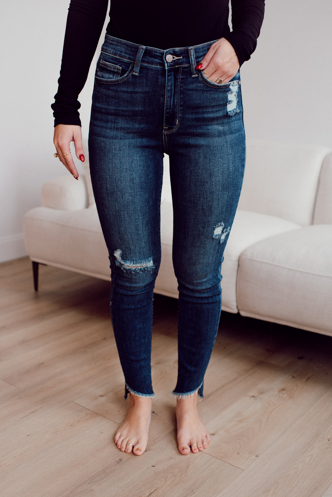 Judy Blue Annalise Slanted Raw Hem Skinny Jeans