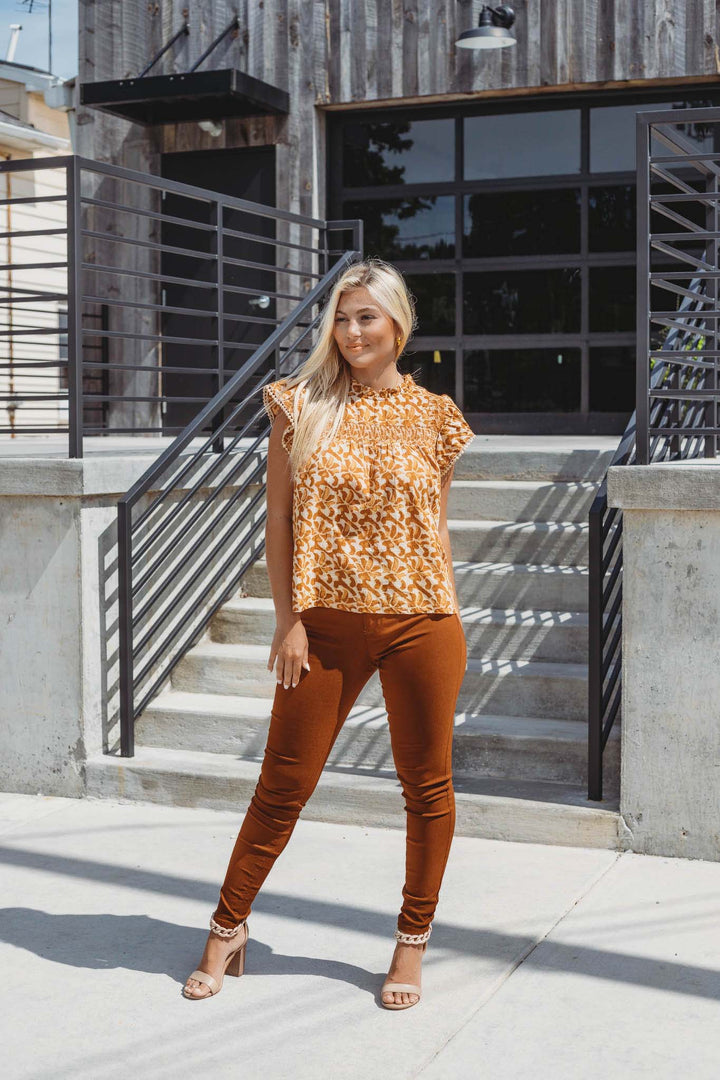 The Blair Printed Blouse (Mustard)