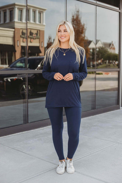 LOUNGE WORTHY MICROFIBER TOP & LEGGING SET LONG SLEEVE-NAVY – The