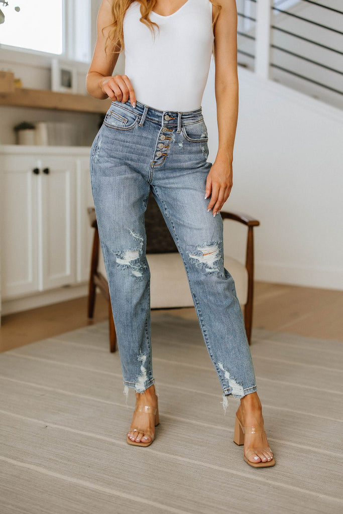Matilda Mid Rise Vintage Button Fly Bootcut Jeans